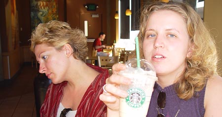 the morning after the margaritas. notice katie's trendy product placement.